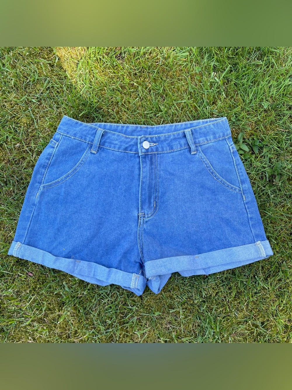 Classic High-Rise Blue Denim Shorts